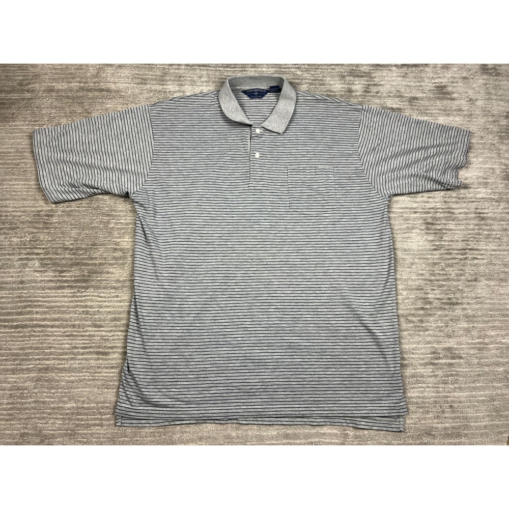 Chesterfield Polo Shirt Mens 2XL Gray Striped Short Sleeve Pocket Relaxed Fit